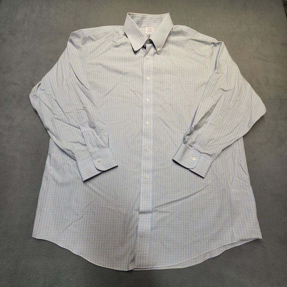 Brooks Brothers Madison Shirt Mens 17-33 Blue Yellow‎ Checkered Button Up